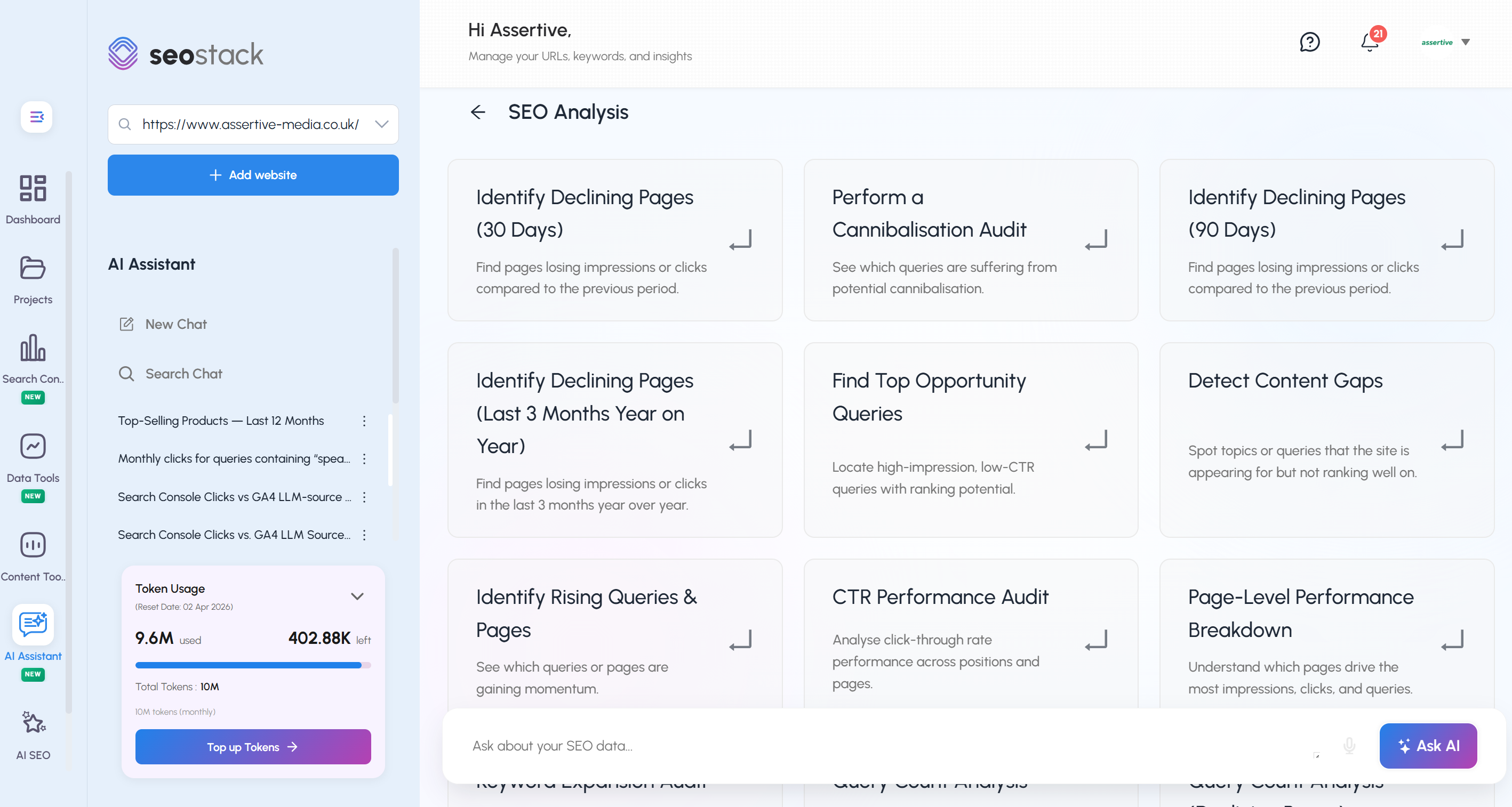 SEO Stack AI Assistant - SEO Analysis Prompt Library