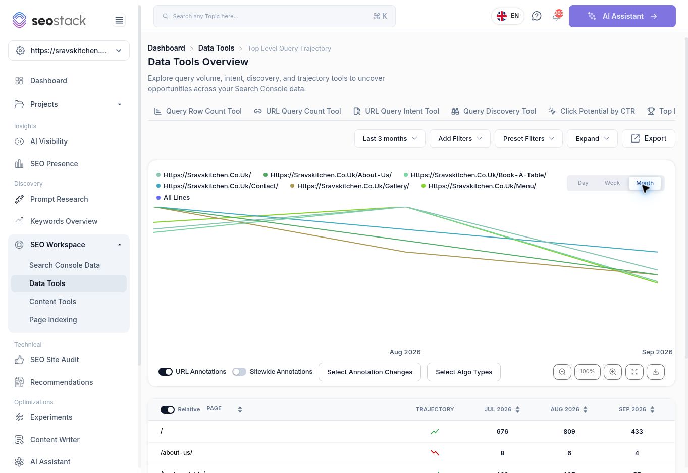 Top Level Query Trajectory with its monthly page table.