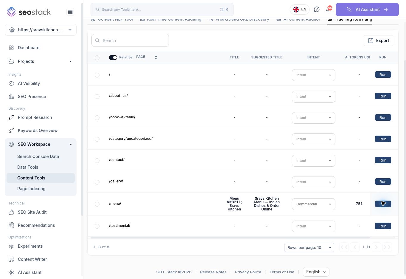 Title rewriting table after generating a suggestion for a menu page.