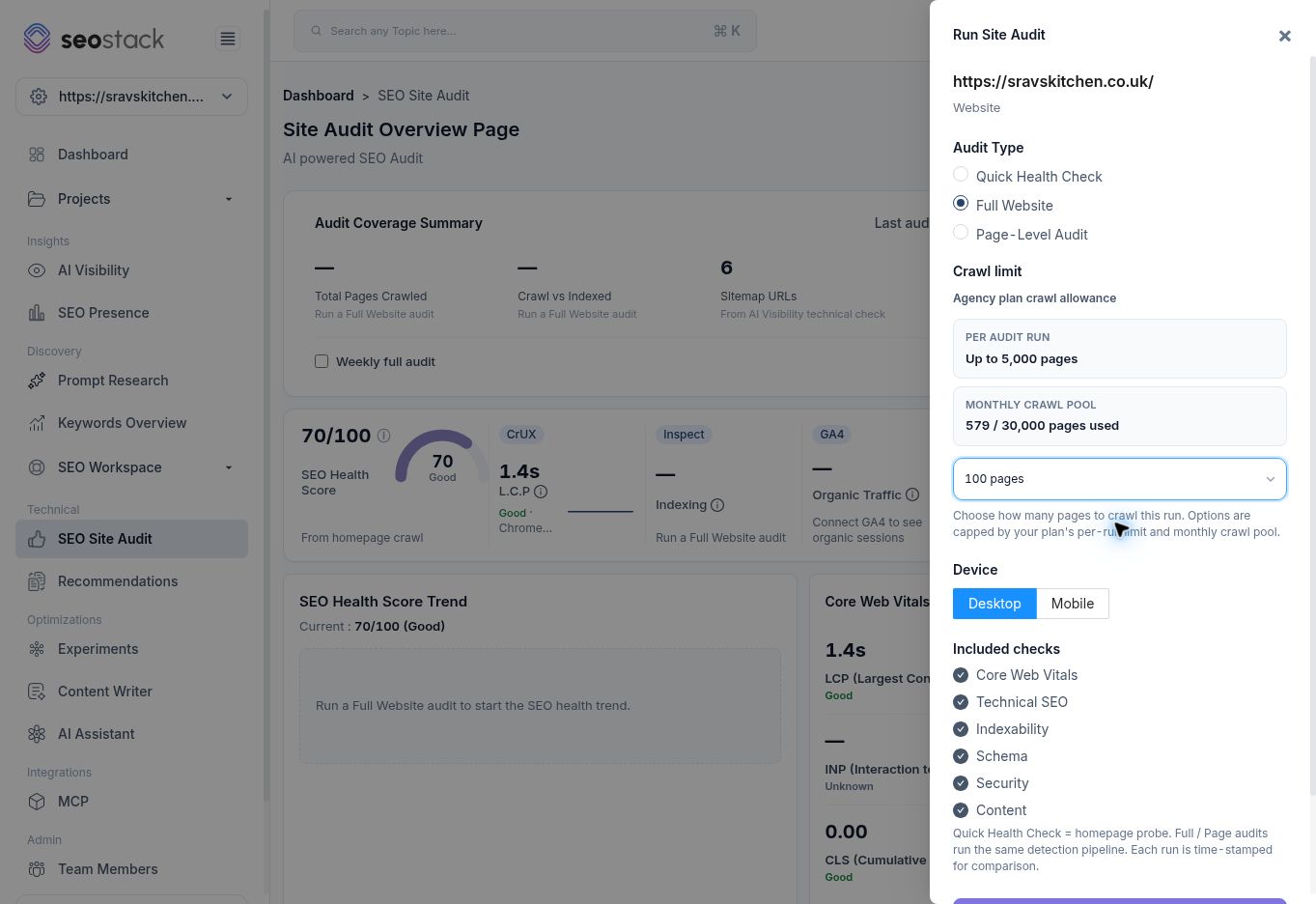 Full website audit configuration.