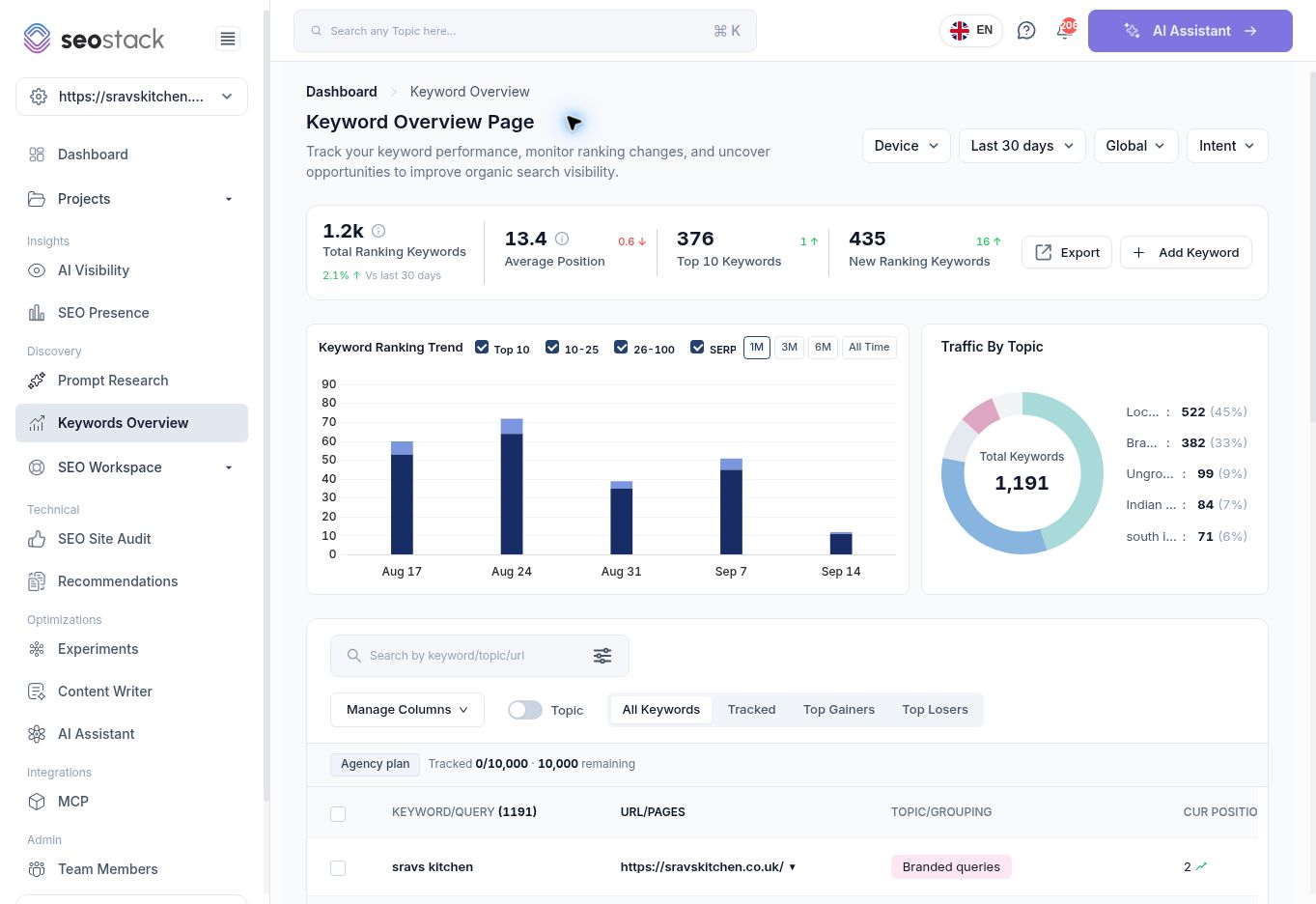 Keyword overview and tracking inventory.