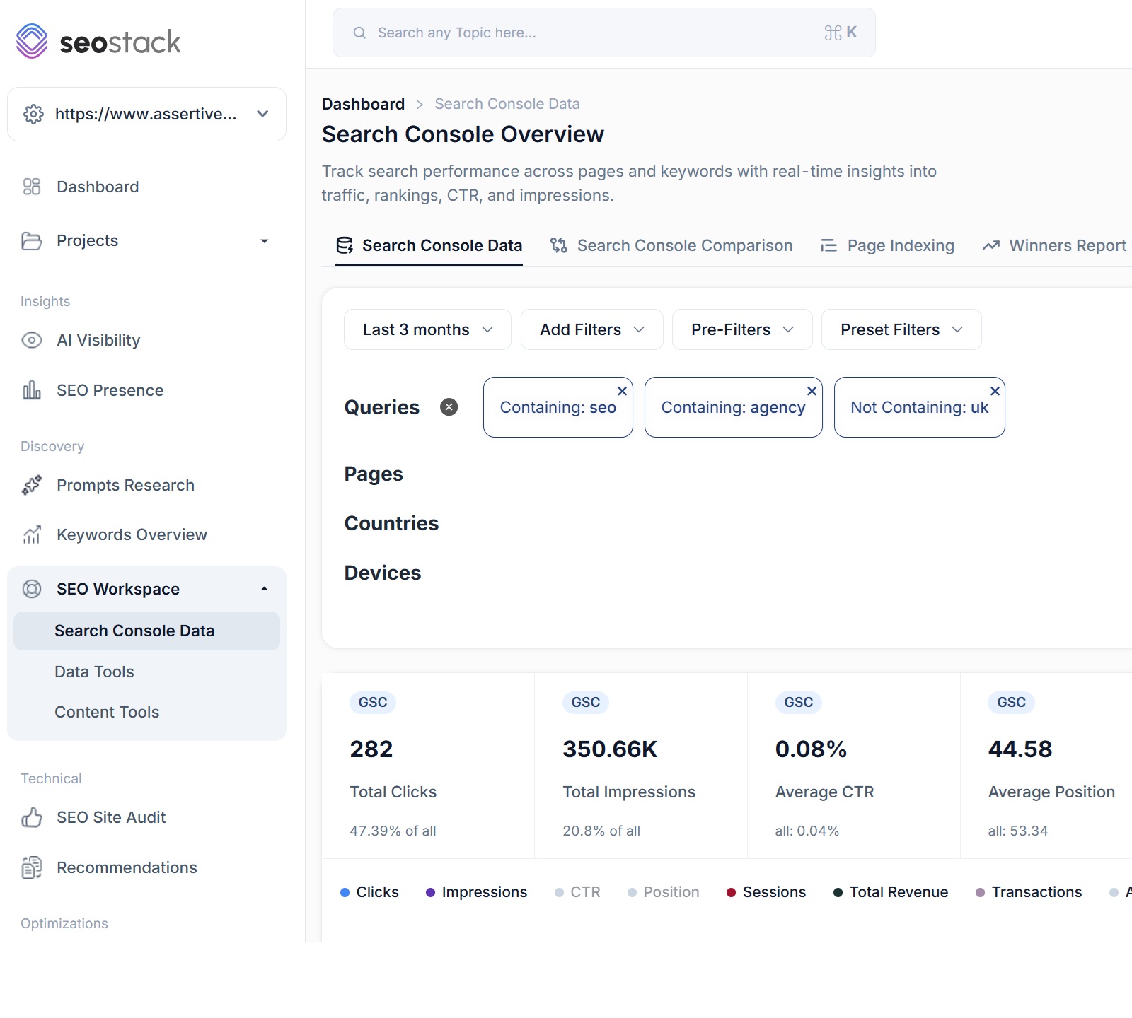 Layered filtering controls in SEO Stack with MUST and SHOULD logic, contains, regex and negative conditions
